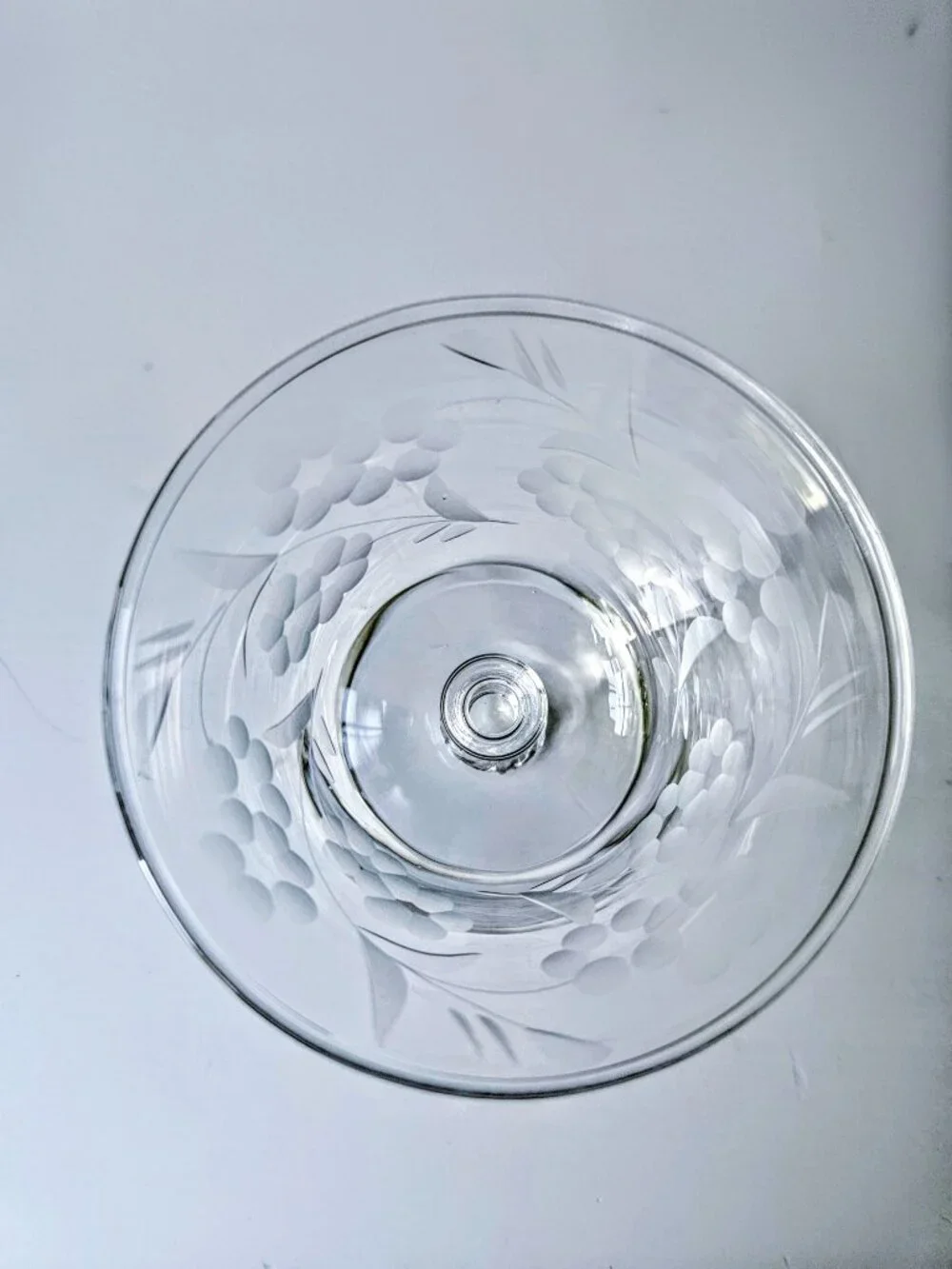 Set of 4 Etched Floral Fine Glass Coupes - Stemmed Baluster Twist